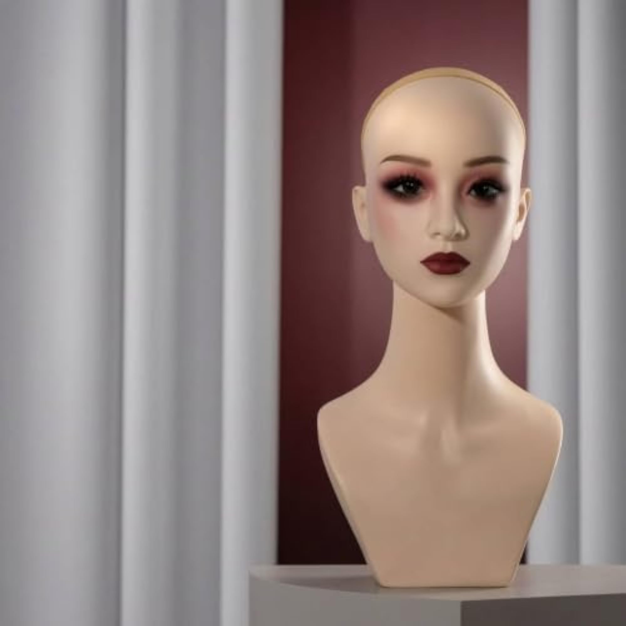 Cream-Beige Mannequin Head with Shoulders for Display